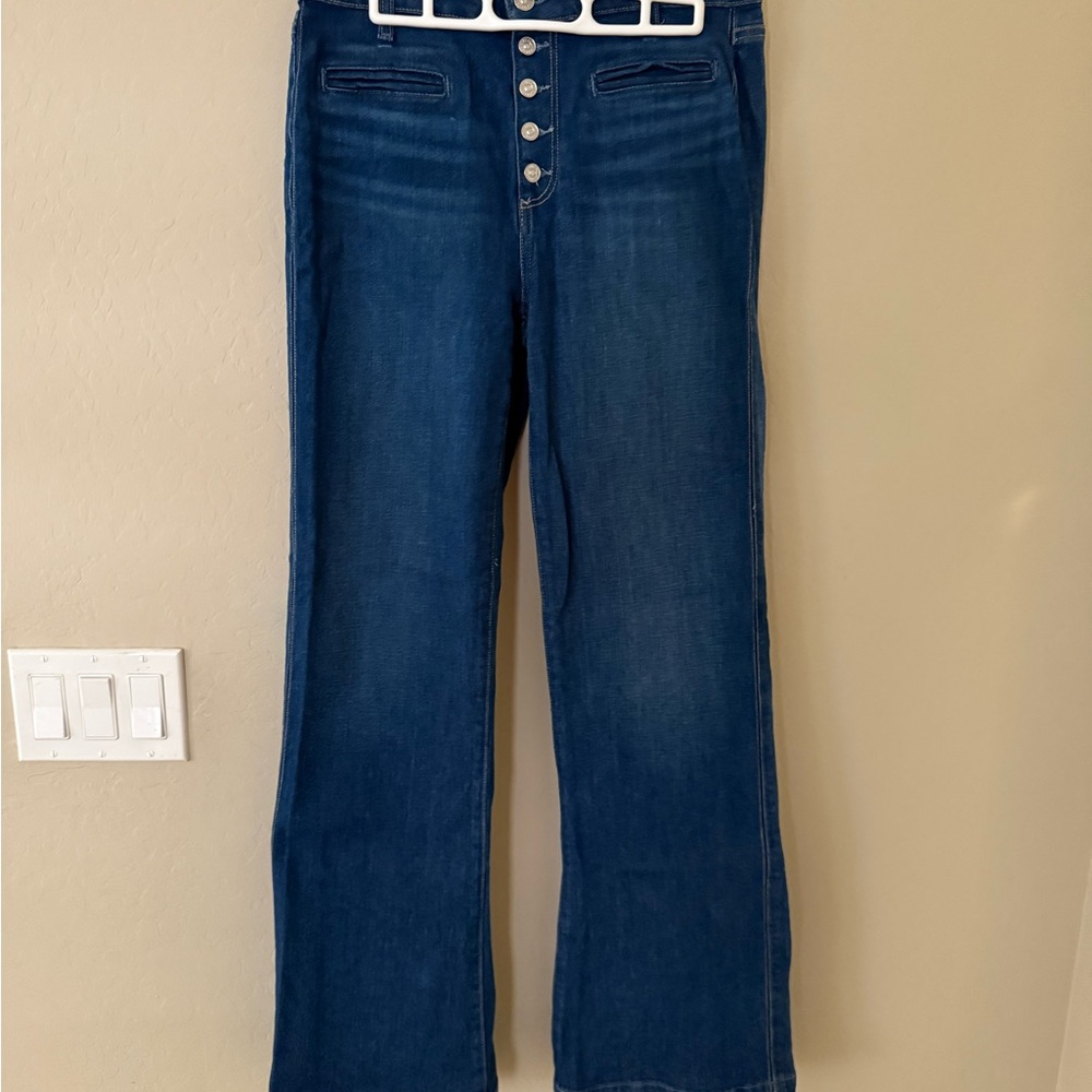 PAIGE Leenah Button-Front Wide Leg Jeans in Deep Indigo - Picture 3 of 10